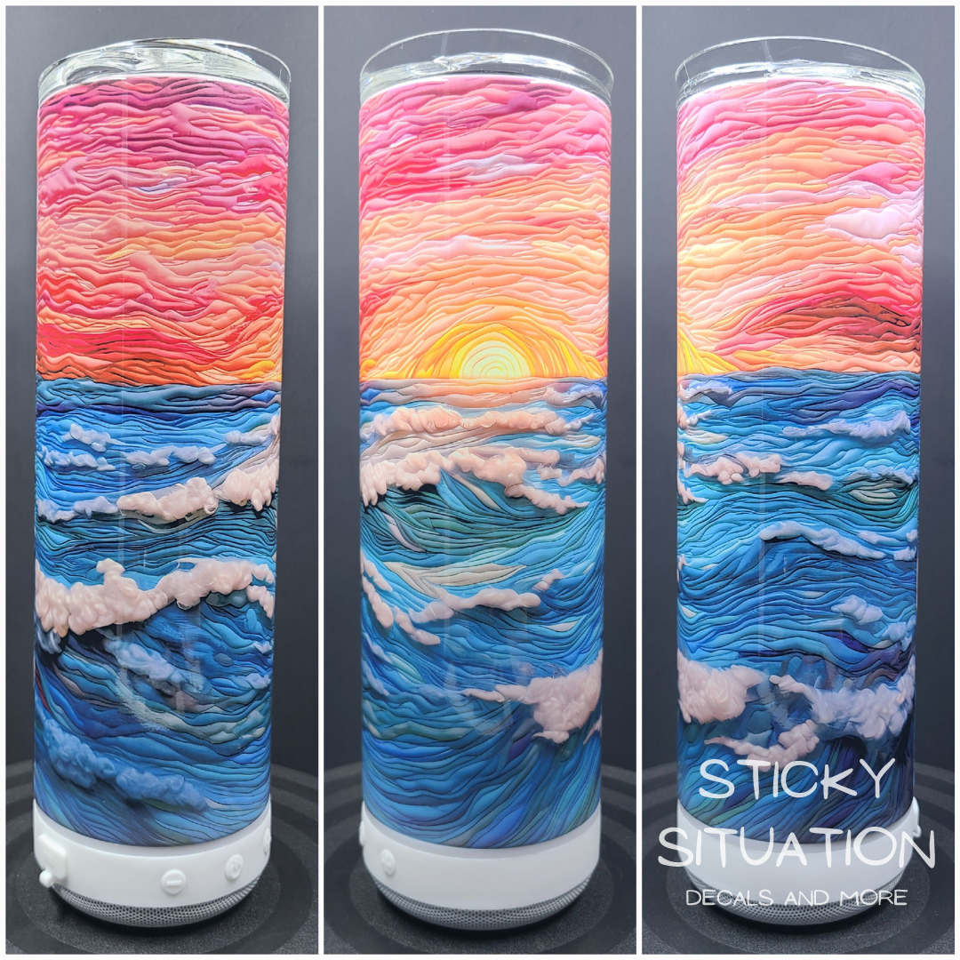 3D ocean sunset